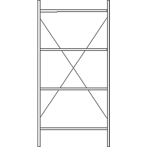 White scaffolding, with diagonal struts, and horizontal floors. The sides are black.