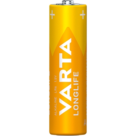 A yellow VARTA Longlife battery with white lettering.
