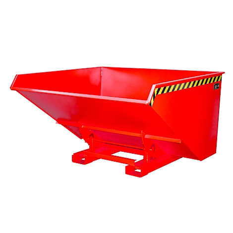 Benne basculante rouge avec bandes d'avertissement. Vue du produit sur fond blanc.