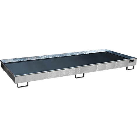 Bac métallique avec insert noir, pieds métalliques. Forme rectangulaire.