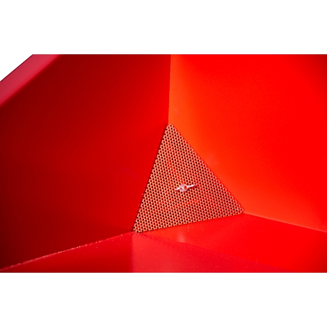 Roter Winkel, perforiertes Dreieck mit weißem Element.