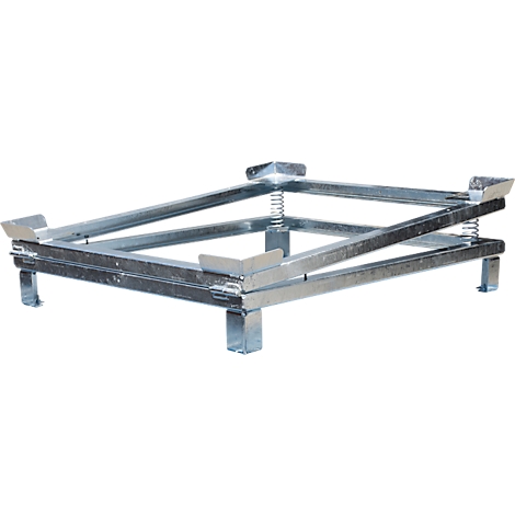 Metal frame to hold goods, with springs and corner supports.