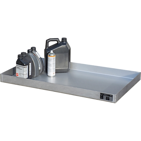 Metal tray with canisters and spray can.