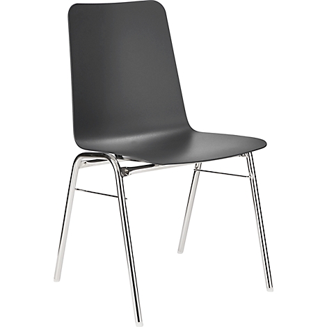 Black chair with chrome legs, against white background.