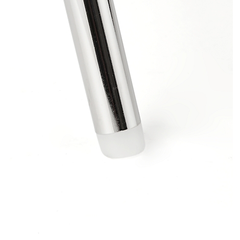 Chrome furniture leg with white rubber foot, against a white background.