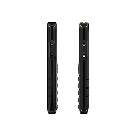 Zwei schwarze Fernbedienungen im Profil, eine mit Lautstärke, eine mit Licht- und Schloss-Symbolen.