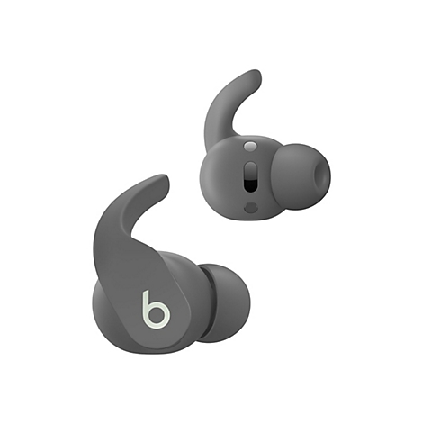 Zwei graue kabellose In-Ear-KopfhÃ¶rer vor weiÃŸem Hintergrund.
