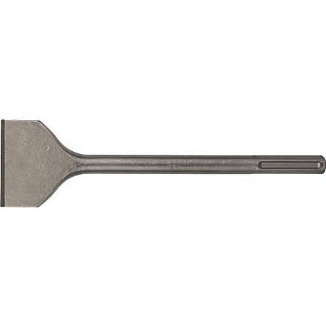 Metalen beitel, met een brede, rechthoekige punt.