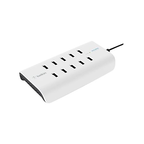 Weisse Mehrfachsteckdose von Belkin, mit 8 Steckdosen und einem schwarzen Netzkabel.