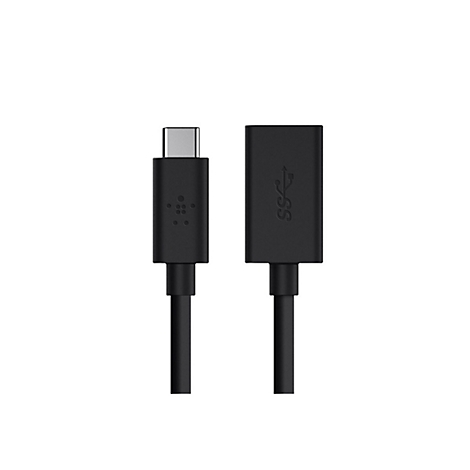 Ein schwarzes USB-C-Kabel. Auf der einen Seite befindet sich der USB-C-Anschluss, auf der anderen das USB-Logo.