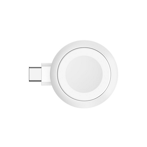 Vue de dessus d'un chargeur blanc et rond avec connecteur USB-C.