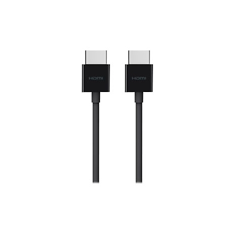 Deux câbles HDMI côte à côte sur fond blanc. Connecteurs noirs avec logo HDMI, contacts gris, câbles gris.