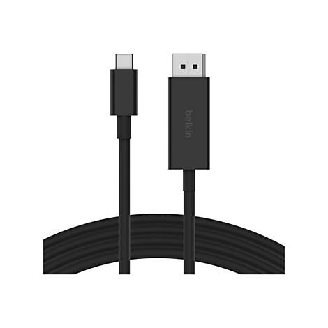 Câble Belkin noir, avec connecteurs USB-C et DisplayPort.