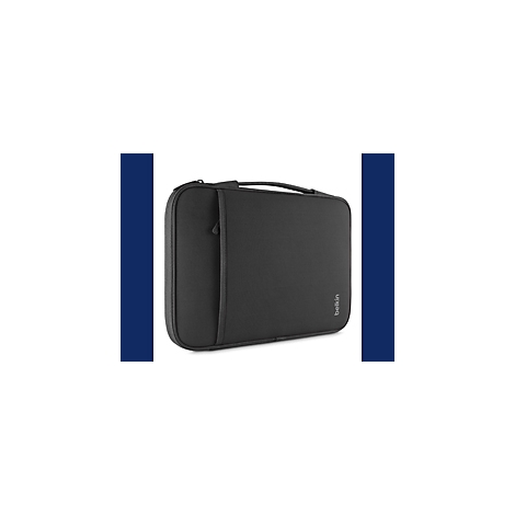 Housse d'ordinateur portable noire avec logo Belkin et poignée.