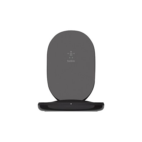 Drahtloses Ladegerät in Grau- und Schwarztönen mit Belkin-Logo.