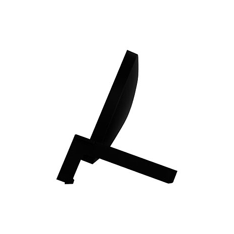 Schwarzer Ständer für ein Tablet, im Profil. Der Ständer hat eine leicht gebogene Form und ist auf weißem Grund abgebildet.