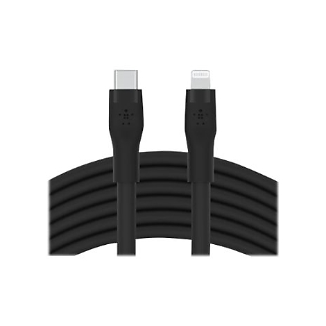 Schwarzes Ladekabel, ein Ende USB-C, das andere Lightning.