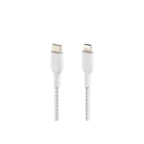 Zwei weiße Ladekabel, eins mit USB-C-Anschluss, eins mit Lightning-Anschluss.