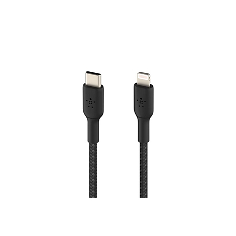Zwei schwarze Ladekabel: USB-C und Lightning, auf weißem Hintergrund.
