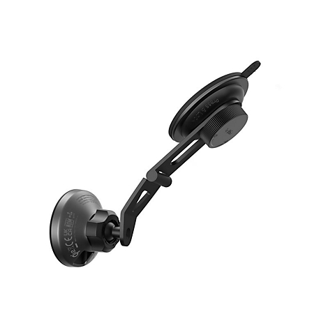 Support de téléphone noir avec ventouse, avec l'inscription « Press & Lock ».