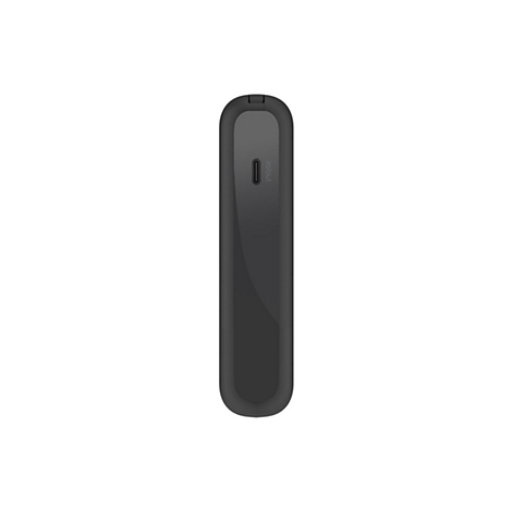 Appareil noir et allongé avec 'In/Out' et port USB-C, sur fond blanc.
