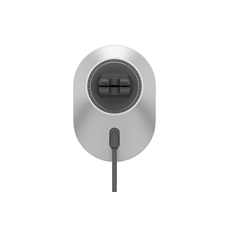 Support de voiture ovale gris avec port de charge et câble.