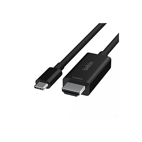 Schwarzes Belkin-HDMI-Kabel. Das Kabel hat einen USB-C- und einen HDMI-Anschluss. Das Belkin-Logo ist deutlich sichtbar.