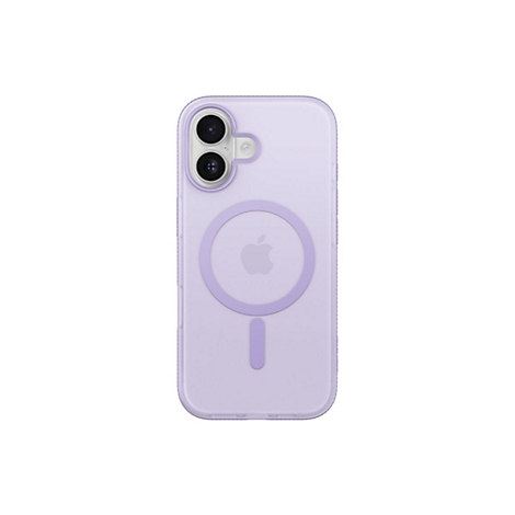 Une coque de téléphone violet clair, avec un logo Apple et un design circulaire.