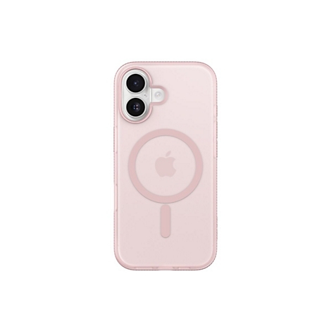 Coque de téléphone rose clair pour smartphone, avec appareils photo et logo Apple.