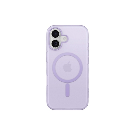 Coque de téléphone violet clair avec découpe pour appareil photo et logo Apple. Avec anneau MagSafe et champ magnétique.