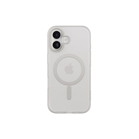 Coque de téléphone transparente avec découpe pour appareil photo et logo Apple, isolée sur fond blanc.