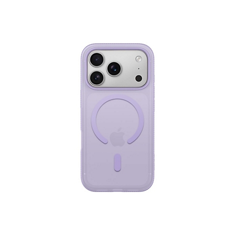 Un étui pour iPhone violet avec découpes pour l'appareil photo et anneau magnétique.