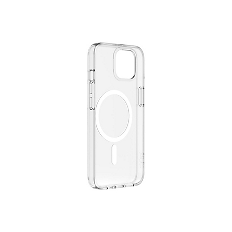 Transparente Handyhülle mit MagSafe-Funktion, Detailaufnahme. Auf weißem Hintergrund.