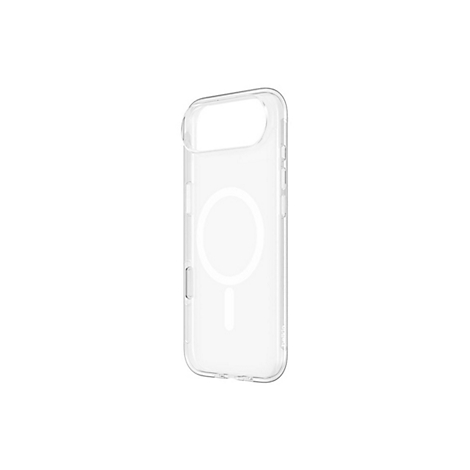 Coque de téléphone transparente avec fonction MagSafe, logo Belkin.