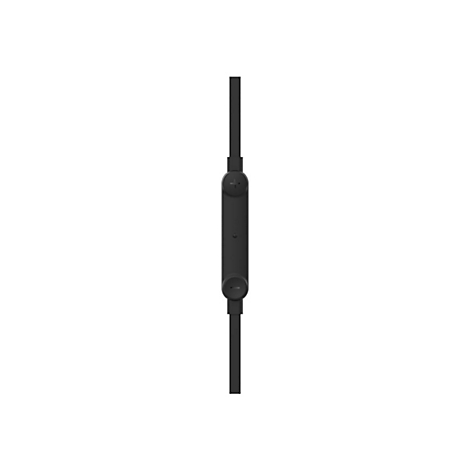 Gros plan d'une tÃ©lÃ©commande de casque noire avec cÃ¢ble.