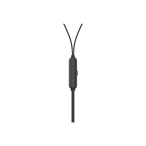 Gros plan d'un câble de casque noir avec microphone et éléments de commande, sur fond blanc.