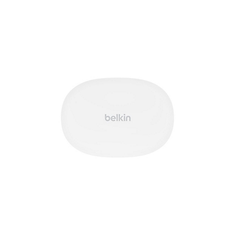 Produit Belkin ovale blanc placé sur un fond blanc, avec le nom de la marque Belkin.