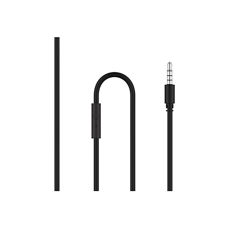 Câble de casque noir avec une prise jack de 3,5 mm et une télécommande.