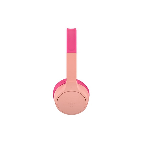 Casque rose clair, présenté en perspective. L'arceau et les oreillettes sont rose clair, la connexion de l'arceau est rose foncé.