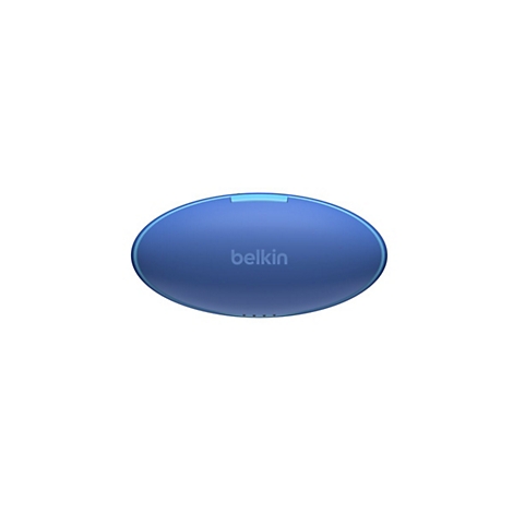 Blaues Belkin-Ladecase, ovale Form, auf weißem Hintergrund. Schriftzug 'belkin'.