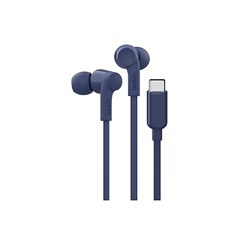 Blaue Belkin In-Ear-Kopfhörer mit USB-C-Anschluss.