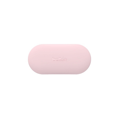 Boîtier de charge ovale rose clair, inscription Belkin.