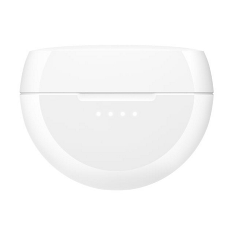 Weiße, ovale Ladebox für kabellose Ohrhörer. Drei kleine Lichter zeigen den Ladestatus an. Der Deckel ist geschlossen.