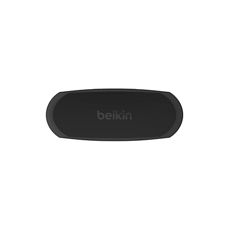 Schwarzes, ovales Produkt mit Belkin-Logo auf weißem Hintergrund.