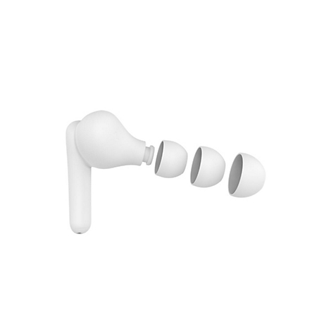 Écouteur blanc avec embouts d'oreille amovibles sur fond blanc.
