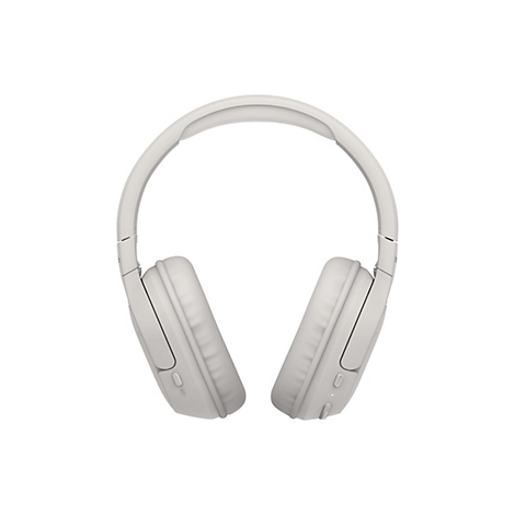Casque audio gris clair avec coussinets rembourrés et arceau réglable sur fond blanc.