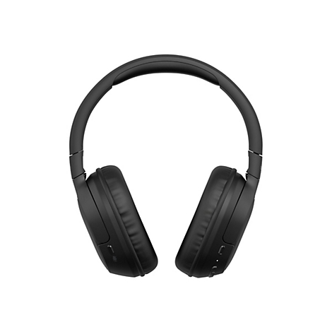 Casque noir, vu de face, sur fond blanc.