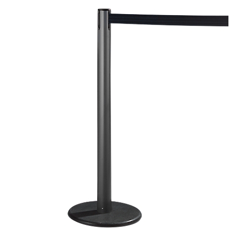 Black barrier with black webbing, against a white background.