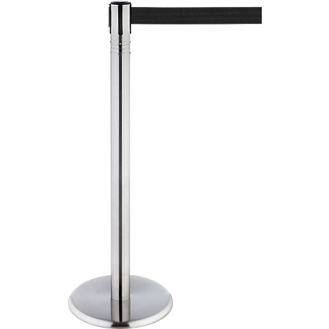 Silver bollard with black belt, on a white background.