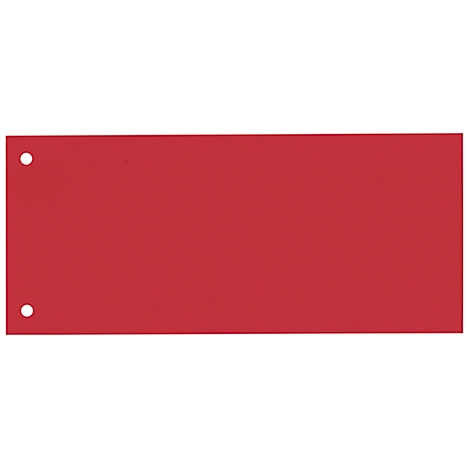 Rectangular red card with two white holes. One at the top left, one at the bottom left.